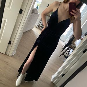 Navy blue velvet formal gown